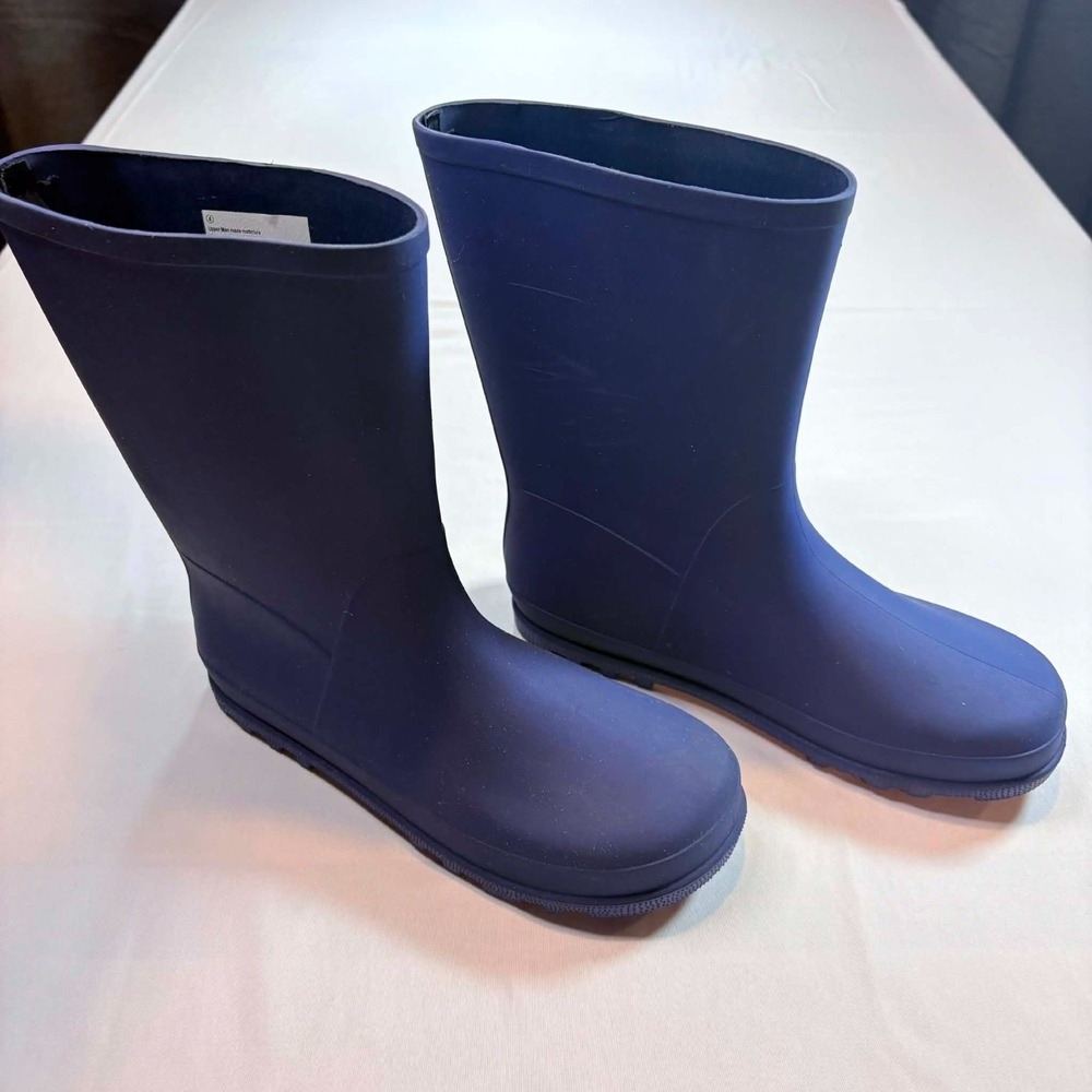 Cat & Jack Kids Size 4 Andy Rain Boots Waterproof Blue Slip On Rubber Puddle